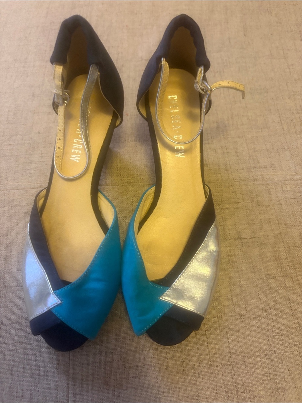 Teal & Silver Ankle-Strap kitten heels